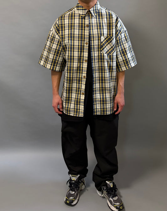 Camicia Over a Quadri Gialla Manica Corta
