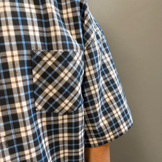 Camicia Over a Quadri Blu e Nera Manica Corta