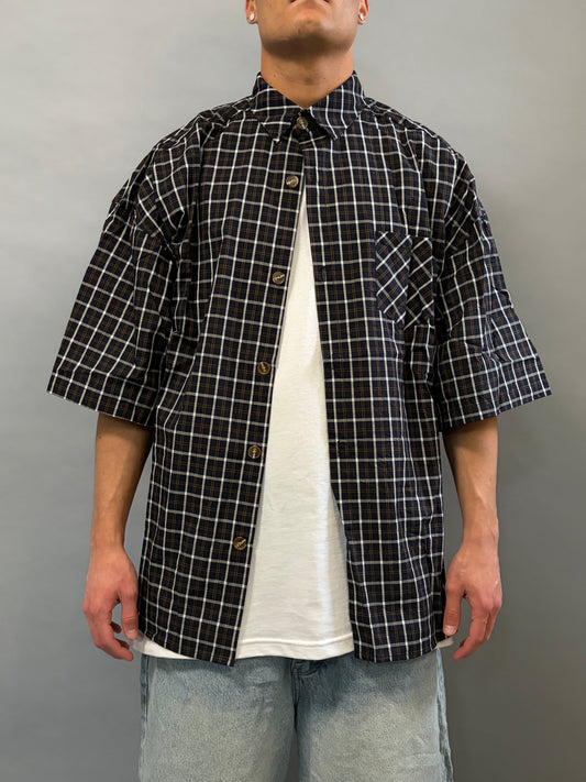 Camicia Over a Quadri Bianca e Nera Manica Corta