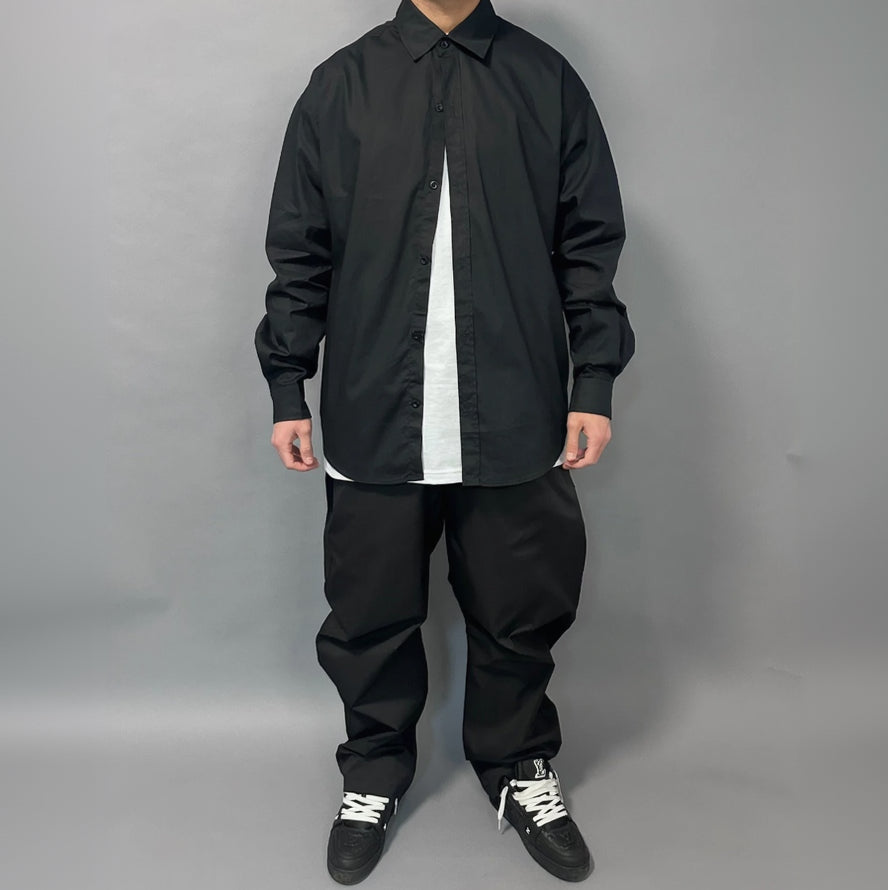 Camicia over nera tinta unita streetwear - FCS Store