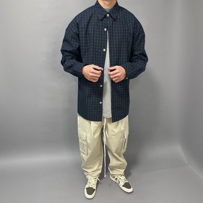 Camicia Over Blu con Dettagli Verdi