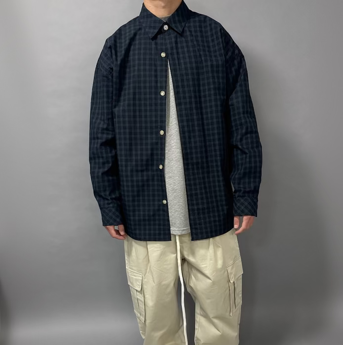 Camicia Over Blu con Dettagli Verdi