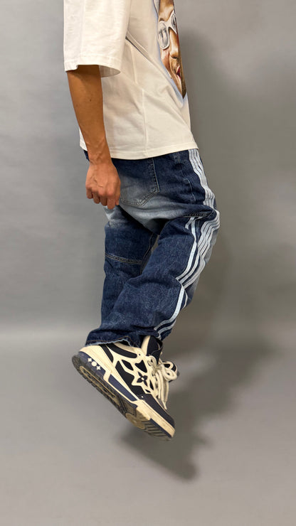 Jeans Baggy con Strisce Laterali