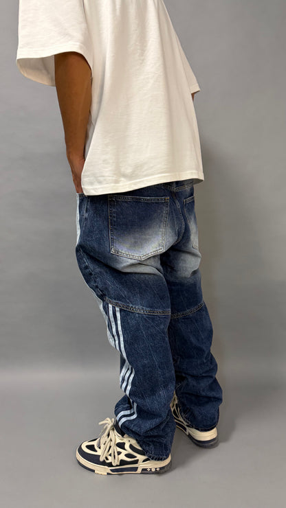 Jeans Baggy con Strisce Laterali
