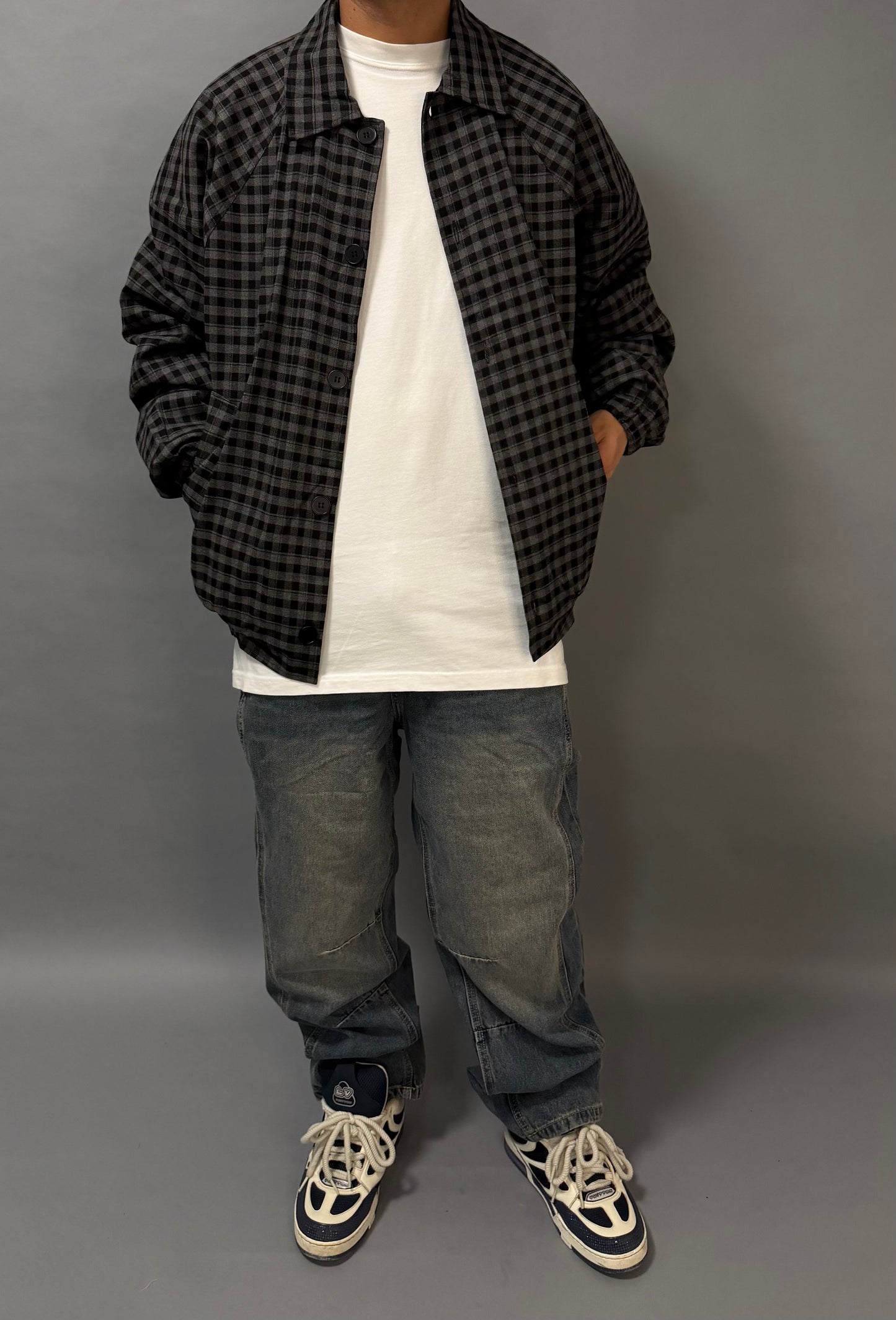 Giacca Oversize a Quadri con Bottoni