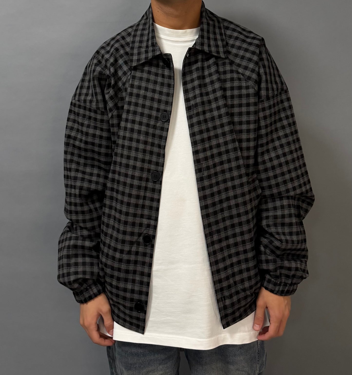 Giacca Oversize a Quadri con Bottoni