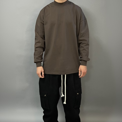 T-Shirt Over Manica Lunga Marrone con Polsino