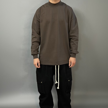 T-Shirt Over Manica Lunga Marrone con Polsino