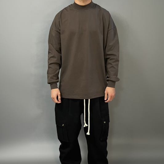 T-Shirt Over Manica Lunga Marrone con Polsino