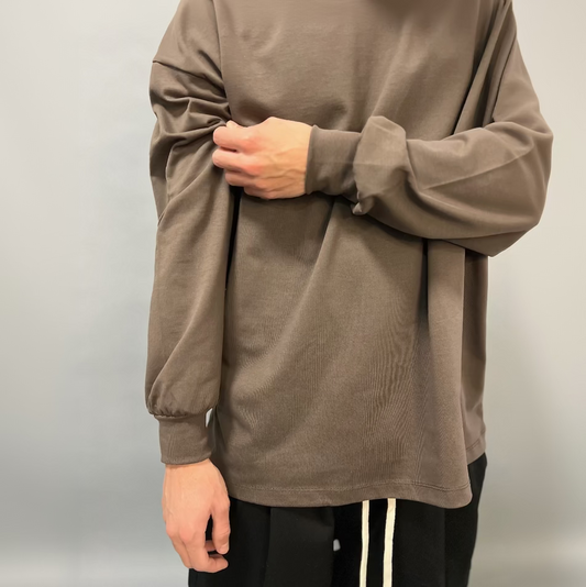 T-Shirt Over Manica Lunga Marrone con Polsino