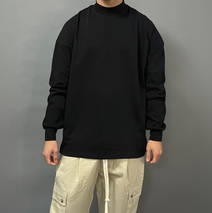 T-Shirt Over Manica Lunga Nera con Polsino