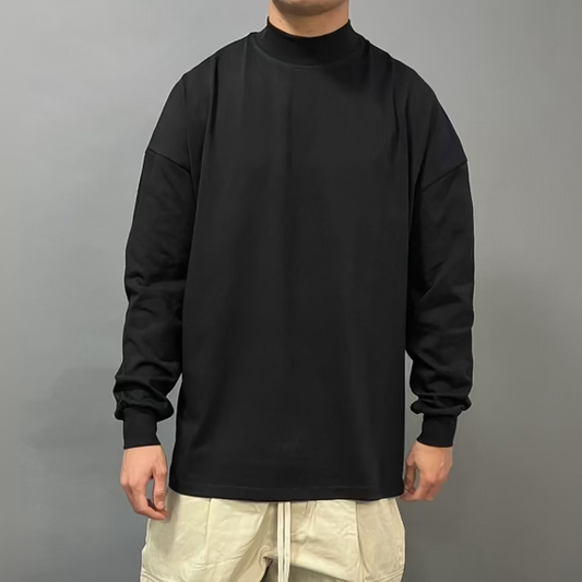 T-Shirt Over Manica Lunga Nera con Polsino