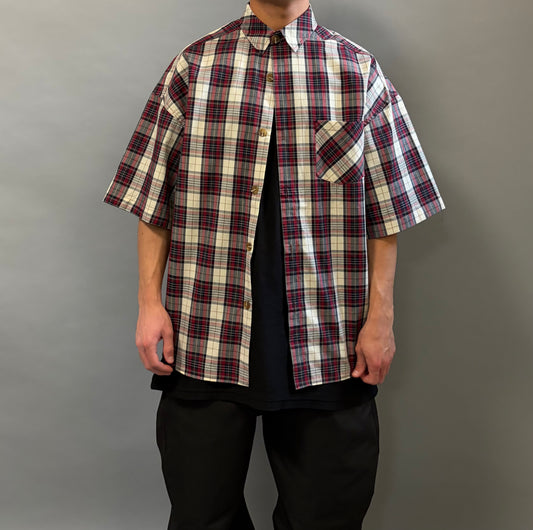 Camicia Over a Quadri bordeaux e bianco Manica Corta