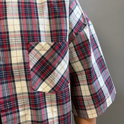 Camicia Over a Quadri bordeaux e bianco Manica Corta