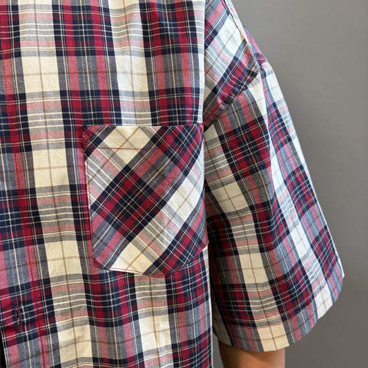 Camicia Over a Quadri bordeaux e bianco Manica Corta