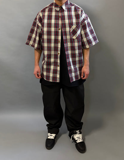 Camicia Over a Quadri bordeaux e bianco Manica Corta