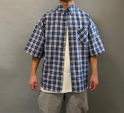 Camicia Over a Quadri blu e bianco Manica Corta