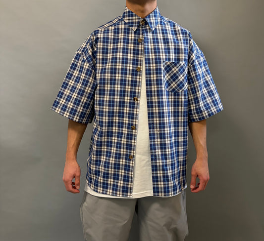 Camicia Over a Quadri blu e bianco Manica Corta