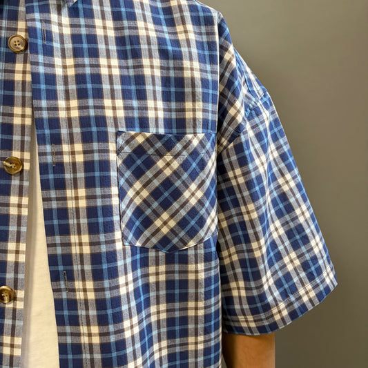 Camicia Over a Quadri blu e bianco Manica Corta