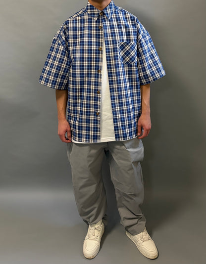Camicia Over a Quadri blu e bianco Manica Corta