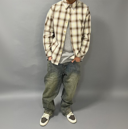 Camicia Over Premium Quadri Beige