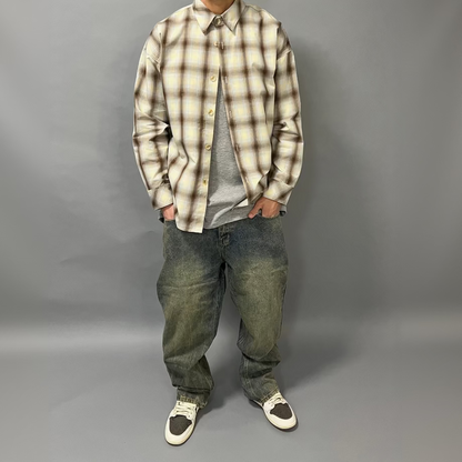 Camicia Over Premium Quadri Beige