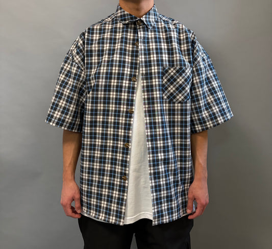 Camicia Over a Quadri Blu e Nera Manica Corta