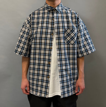 Camicia Over a Quadri Blu e Nera Manica Corta