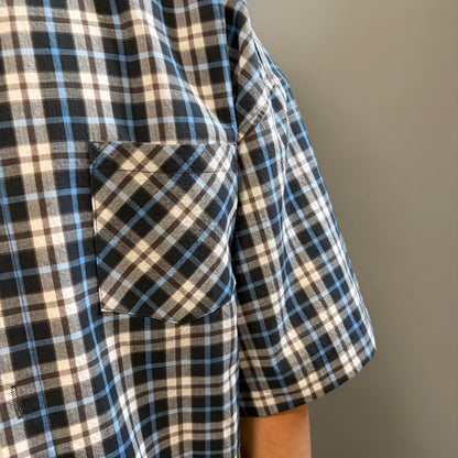 Camicia Over a Quadri Blu e Nera Manica Corta