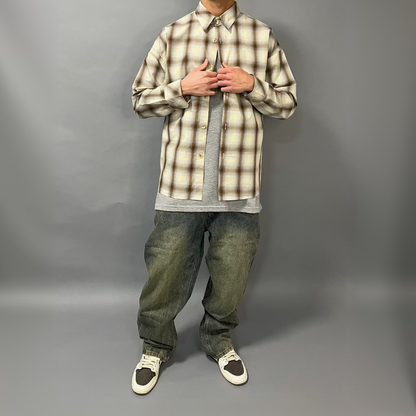 Camicia Over Premium Quadri Beige