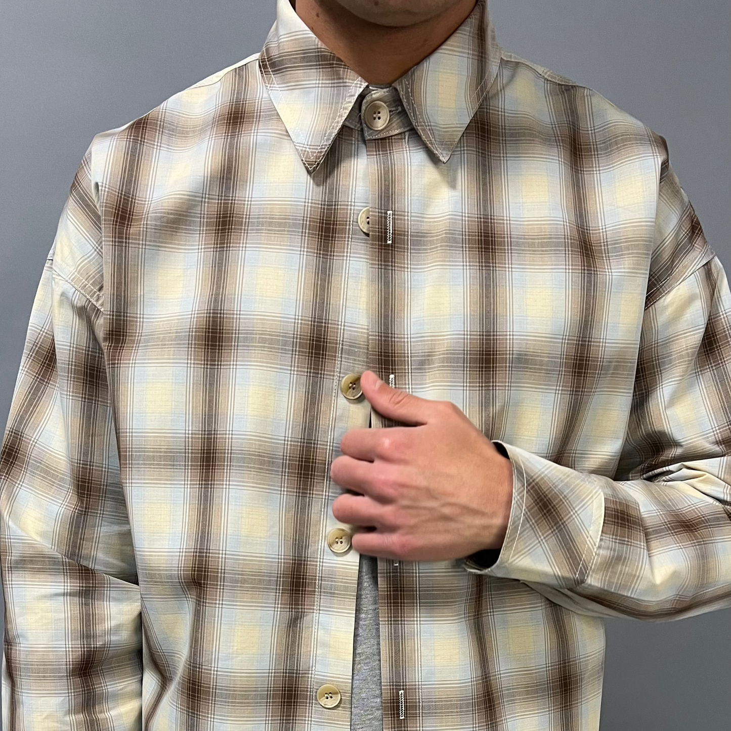Camicia Over Premium Quadri Beige