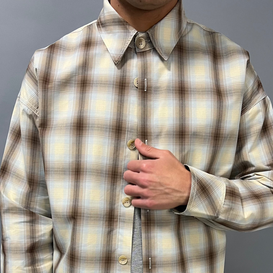 Camicia Over Premium Quadri Beige