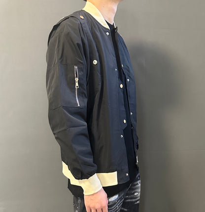Bomber Bottonato Nero Beige