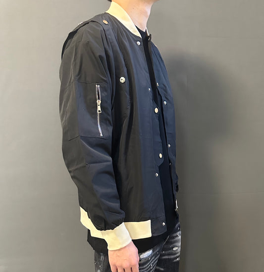 Bomber Bottonato Nero Beige – Eleganza e Comfort
