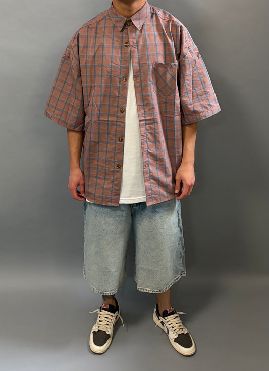 Camicia Over a Quadri Cipria Manica Corta