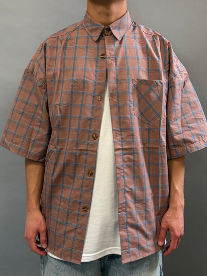 Camicia Over a Quadri Cipria Manica Corta