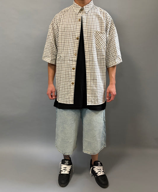 Camicia Over a Quadri Bianca Manica Corta