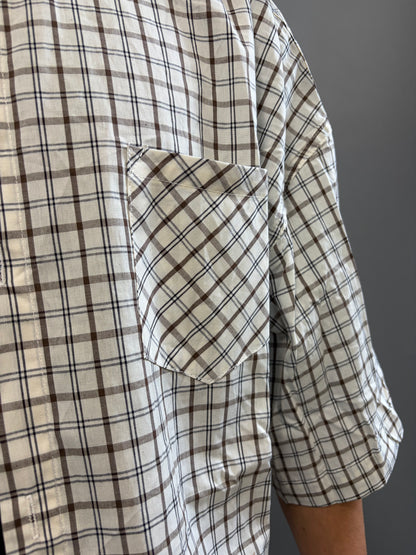 Camicia Over a Quadri Bianca Manica Corta