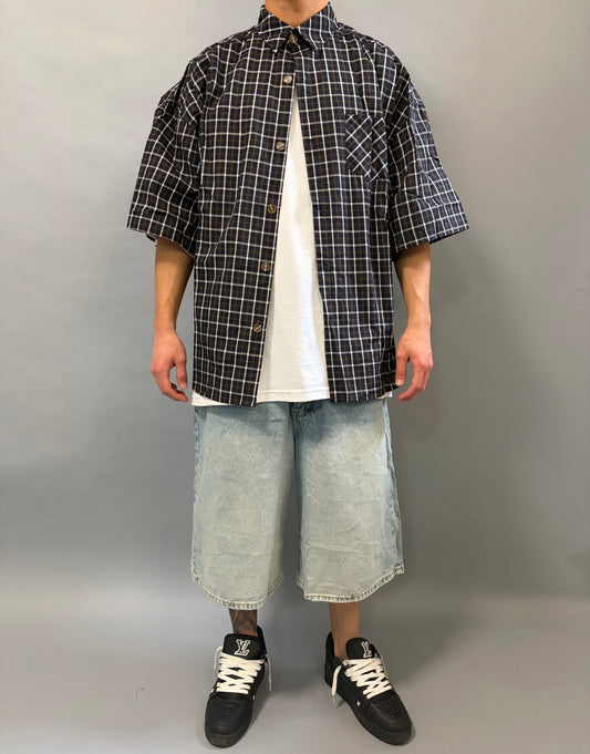 Camicia Over a Quadri Bianca e Nera Manica Corta