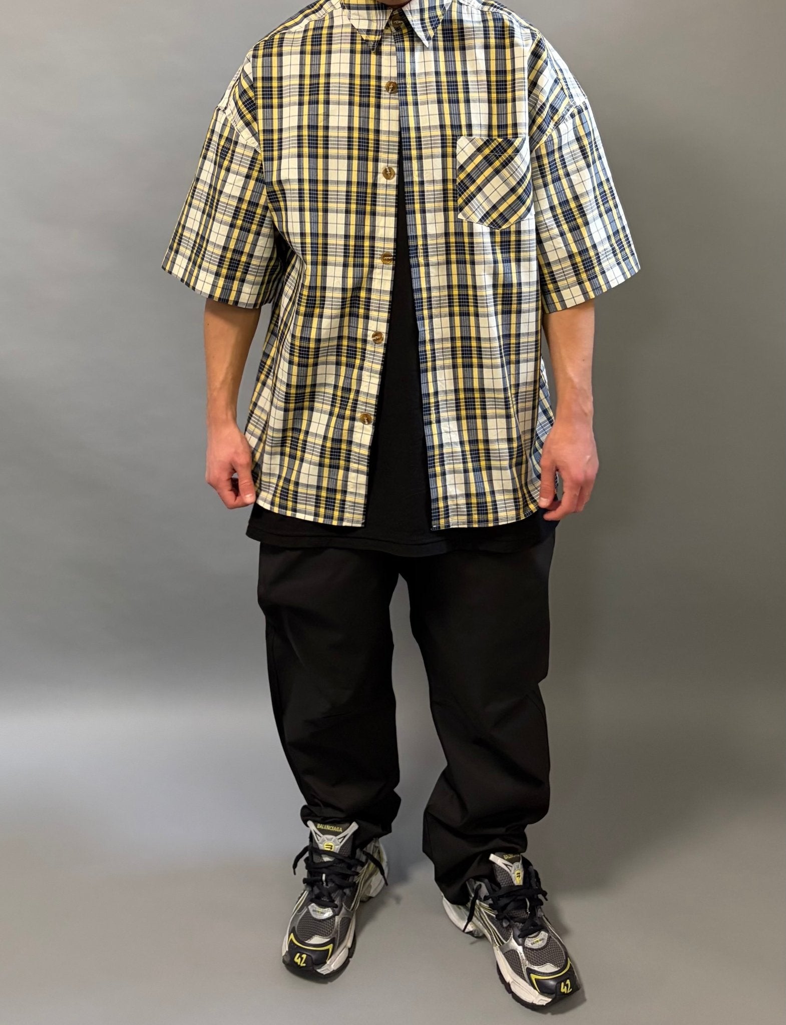 Camicia Over a Quadri Gialla Manica Corta streetwear - FCS Store