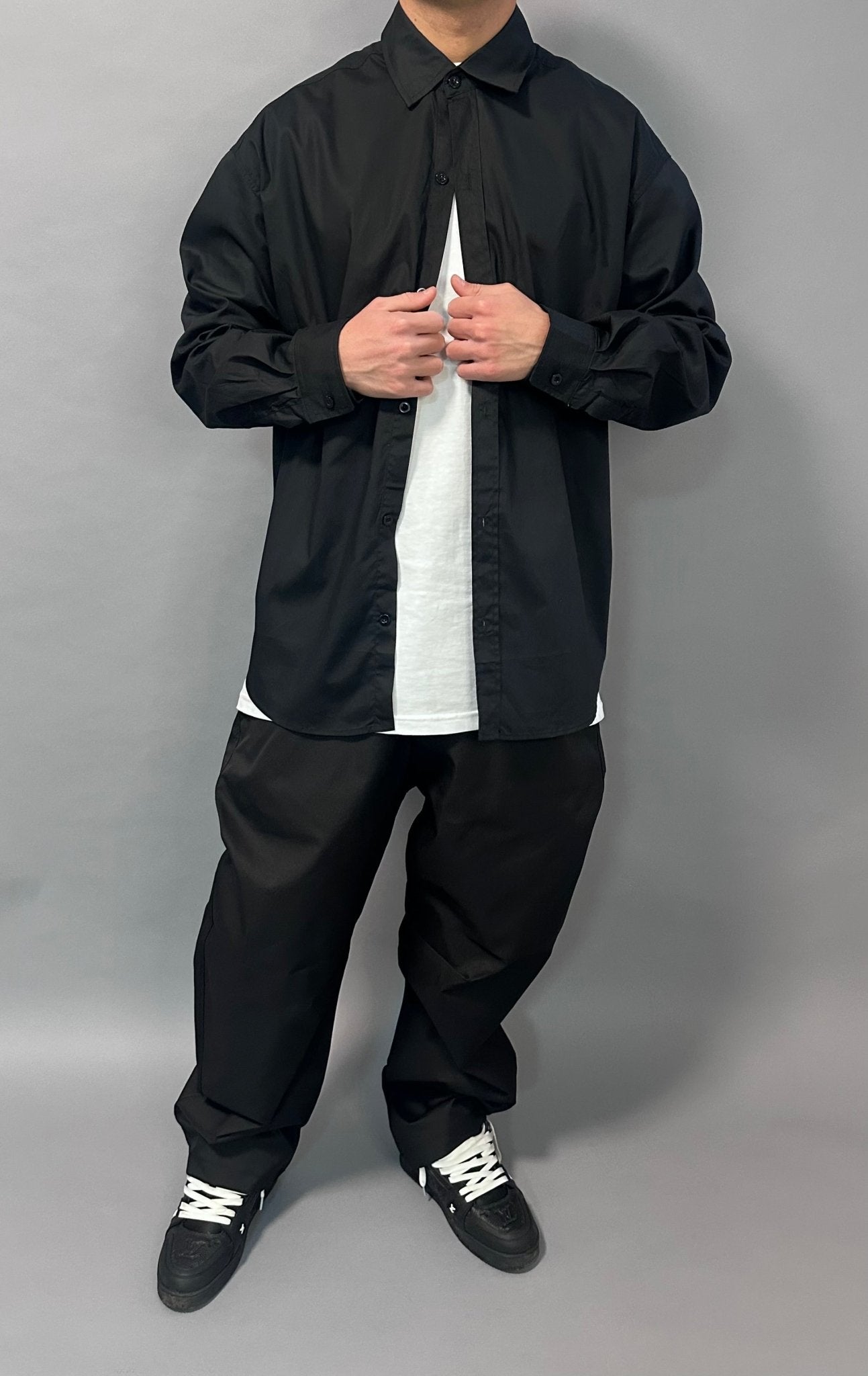 Camicia over nera tinta unita streetwear - FCS Store