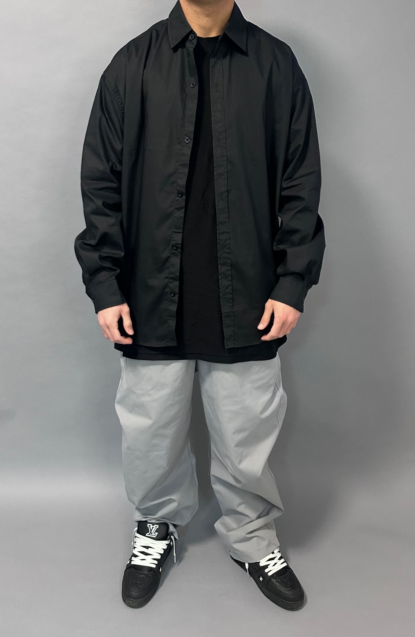 Camicia over nera tinta unita streetwear - FCS Store