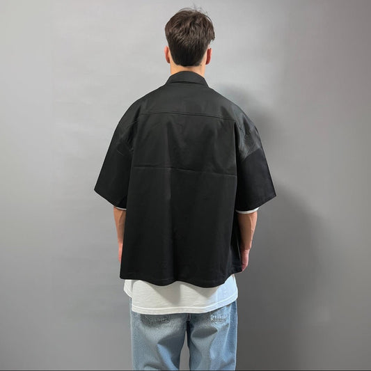 Camicia Oversize Nera Tinta Unita streetwear - FCS Store